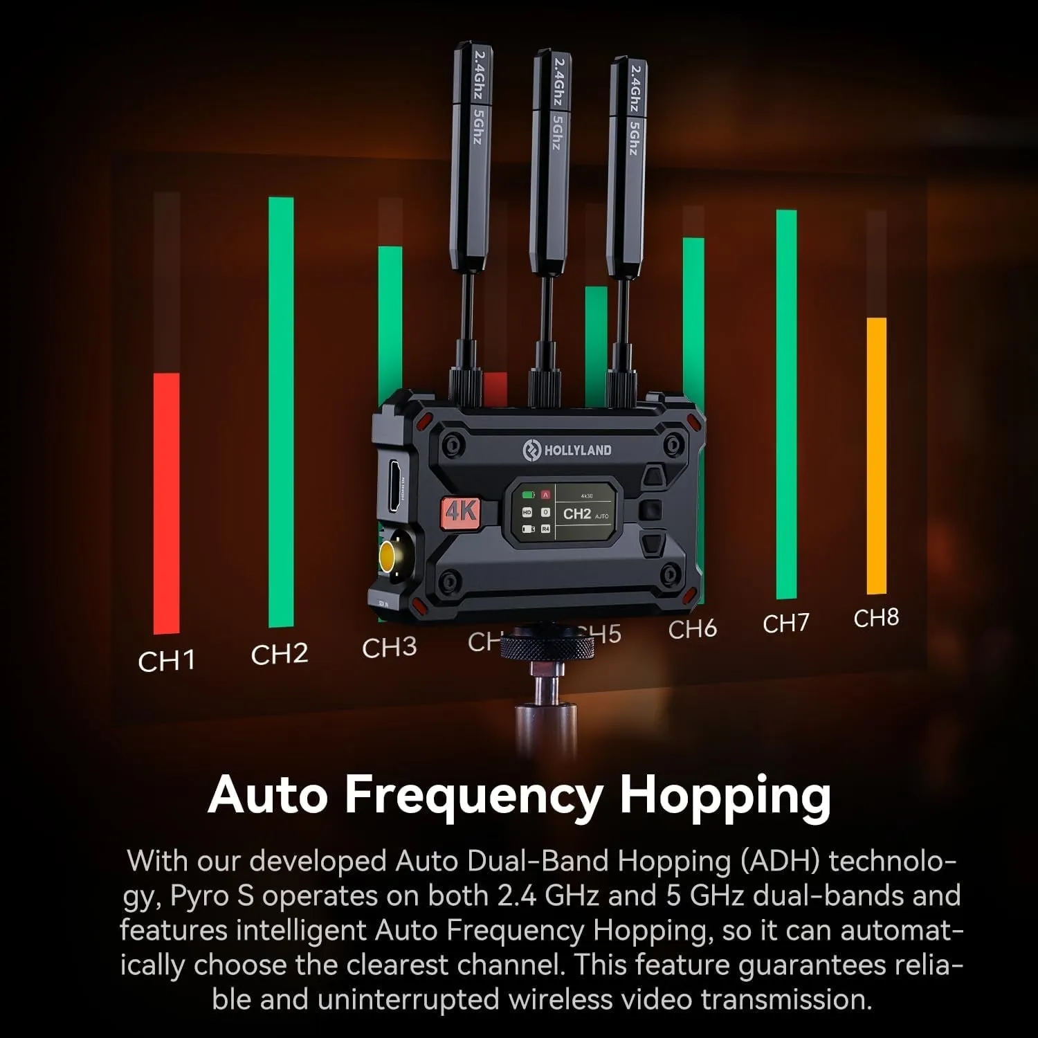 HOLLYLAND PYRO S HDMI / SDI Wireless 4K 30fps UHD Video Transmission System TX Transmitter   RX Receiver with Max 1300ft LOS Range, 50ms Low Latency, UVC & RTMP Streaming, Multi Power Supply Options for Live Broadcasting, Videography