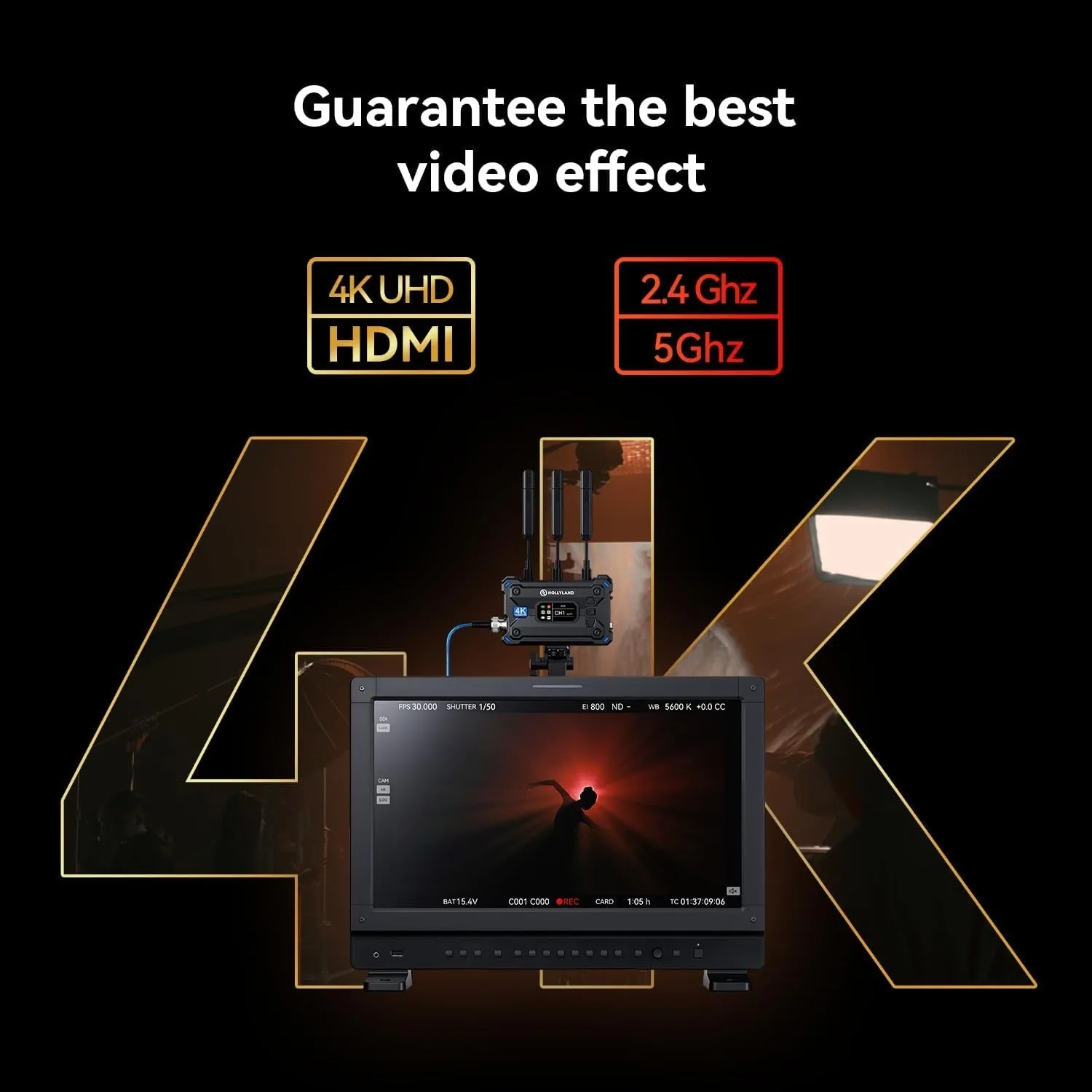 HOLLYLAND PYRO S HDMI / SDI Wireless 4K 30fps UHD Video Transmission System TX Transmitter   RX Receiver with Max 1300ft LOS Range, 50ms Low Latency, UVC & RTMP Streaming, Multi Power Supply Options for Live Broadcasting, Videography