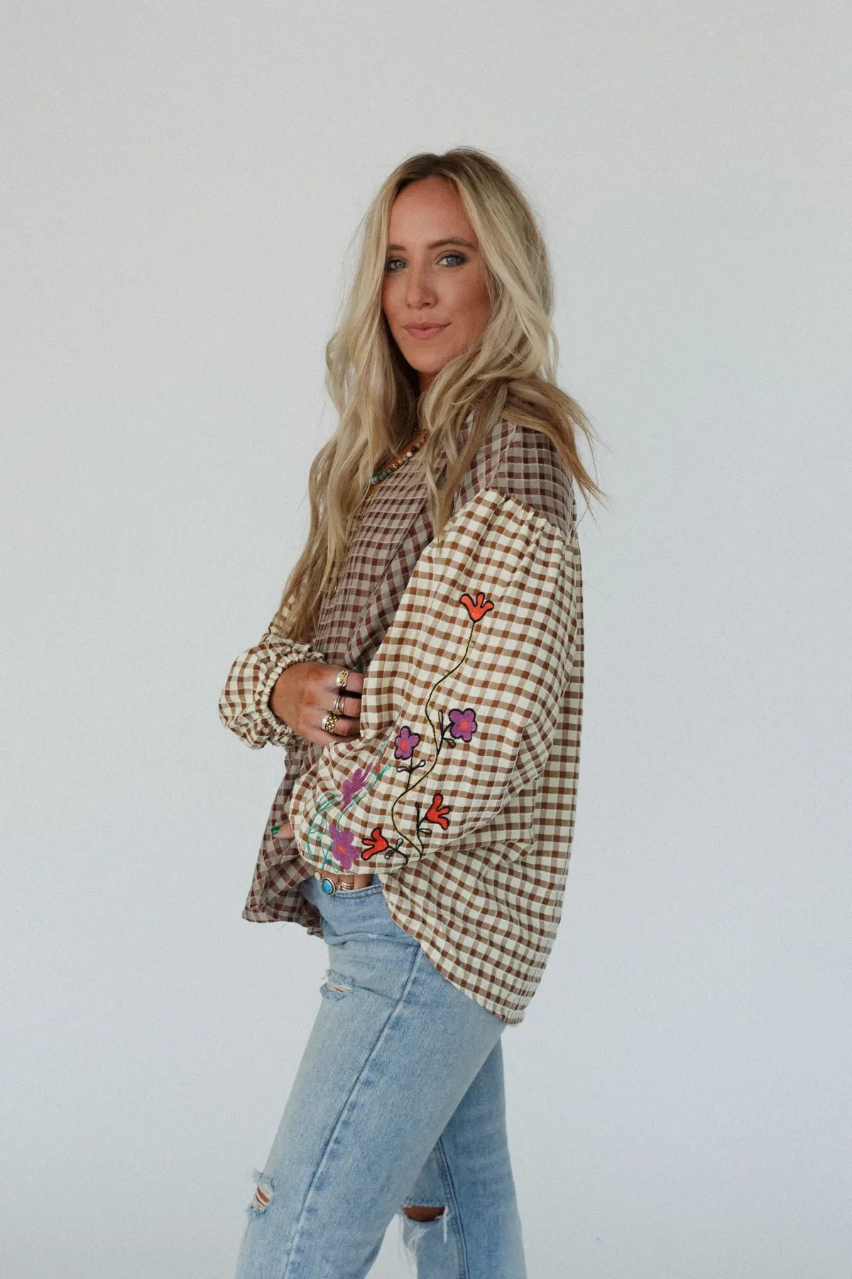 Homestead Plaid Floral Top - Mushroom