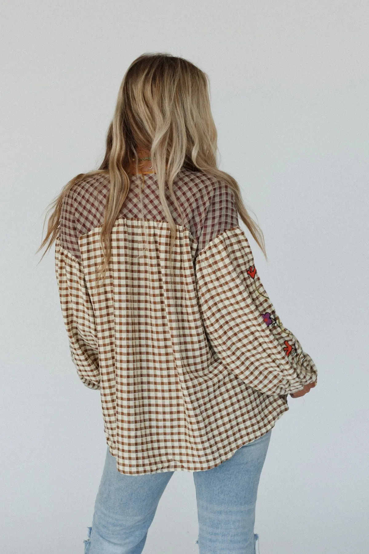 Homestead Plaid Floral Top - Mushroom