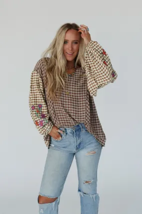 Homestead Plaid Floral Top - Mushroom