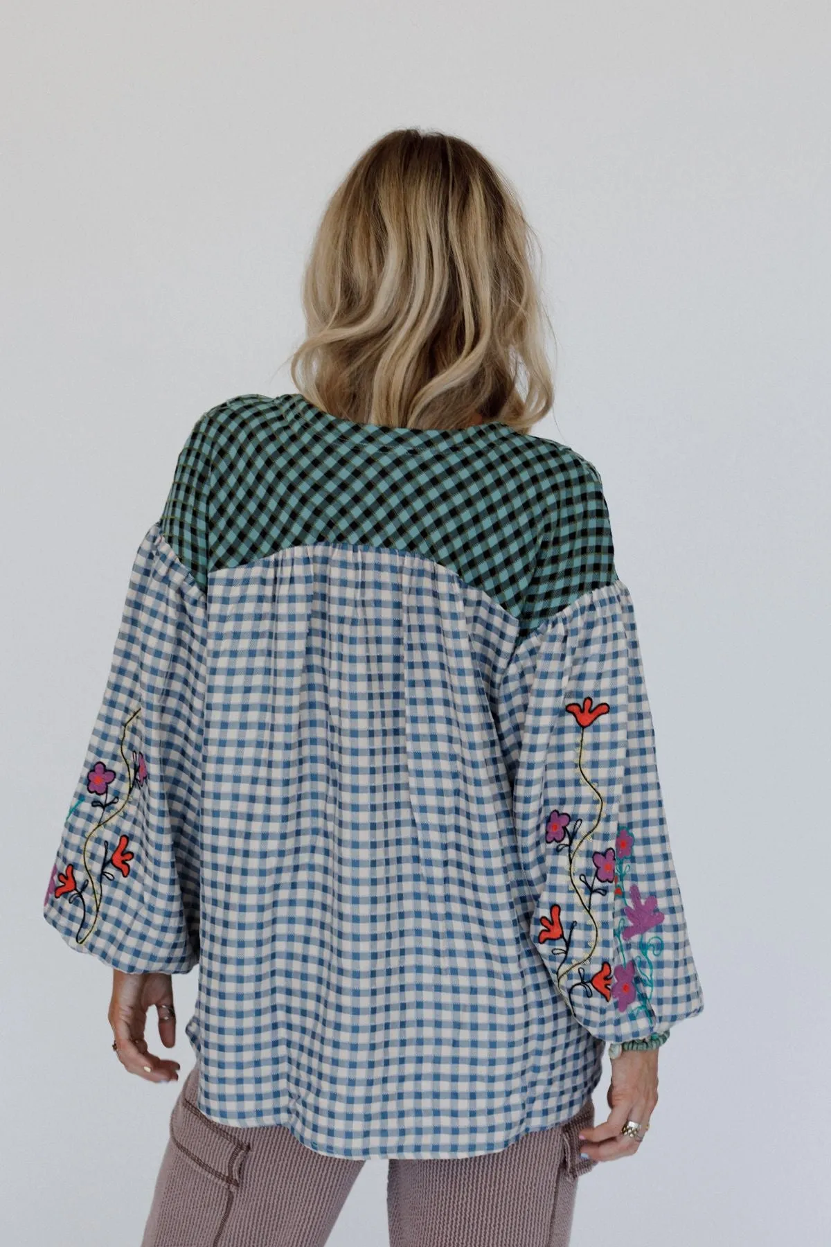 Homestead Plaid Floral Top - Teal
