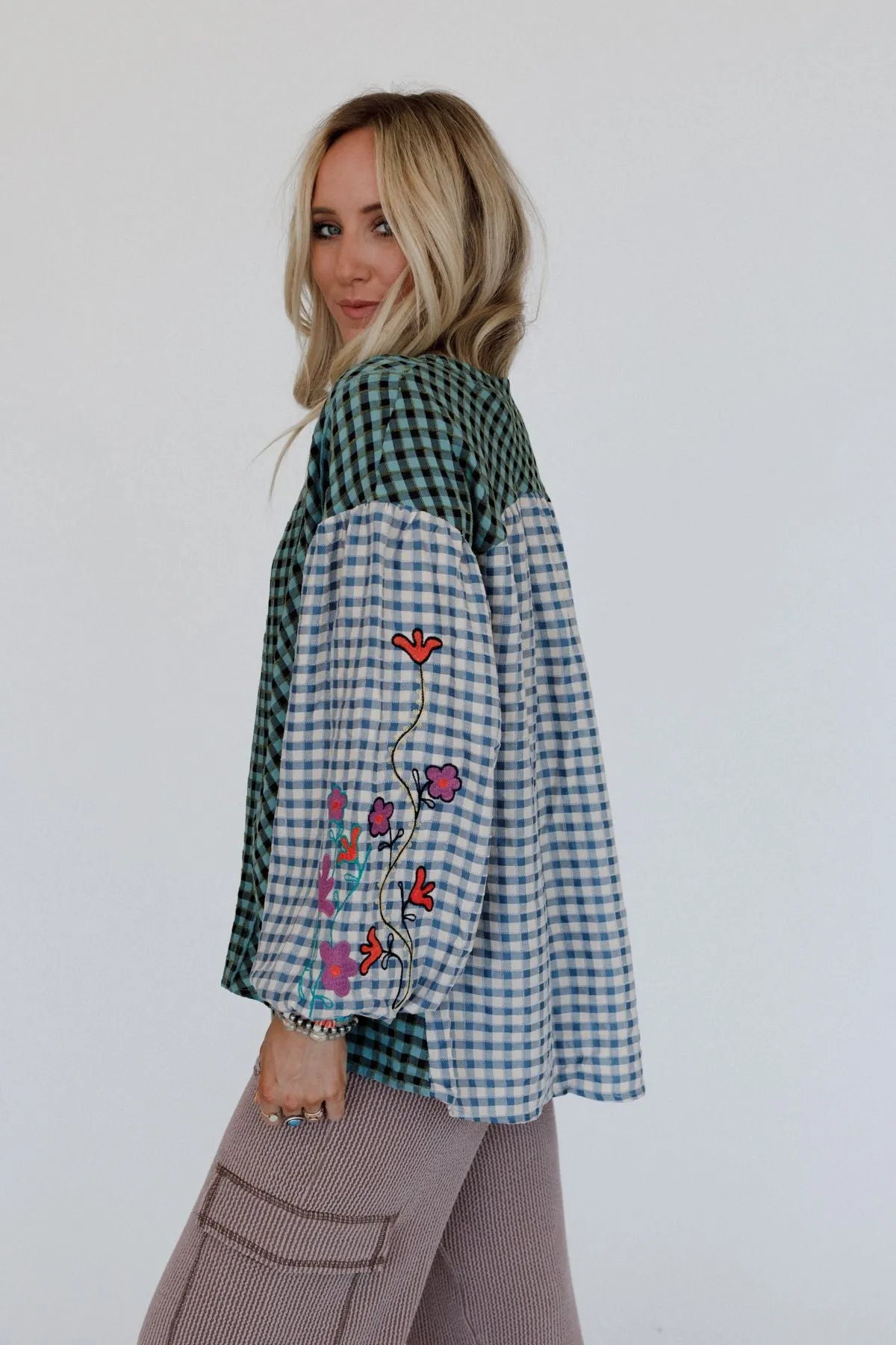 Homestead Plaid Floral Top - Teal