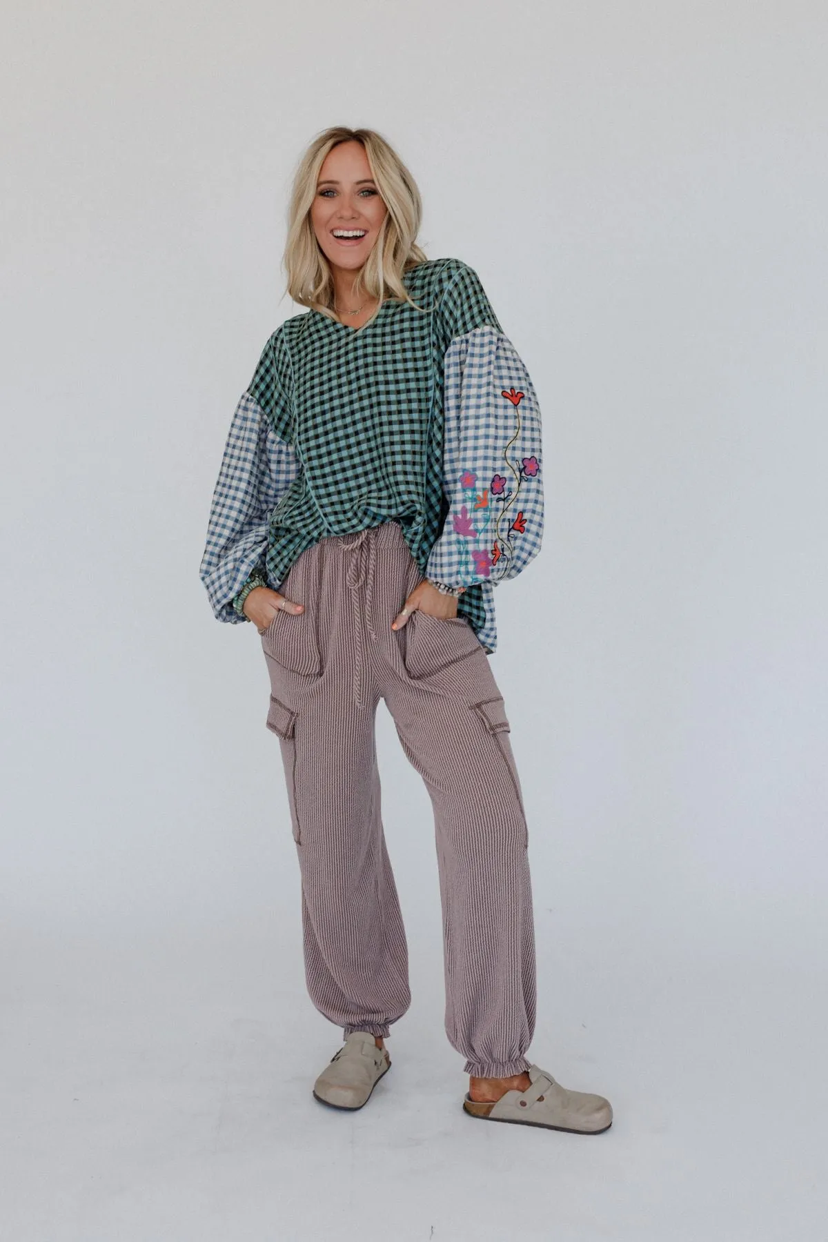 Homestead Plaid Floral Top - Teal