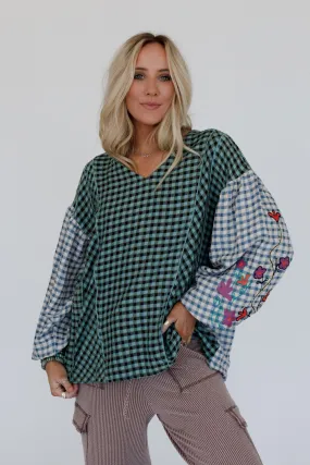 Homestead Plaid Floral Top - Teal