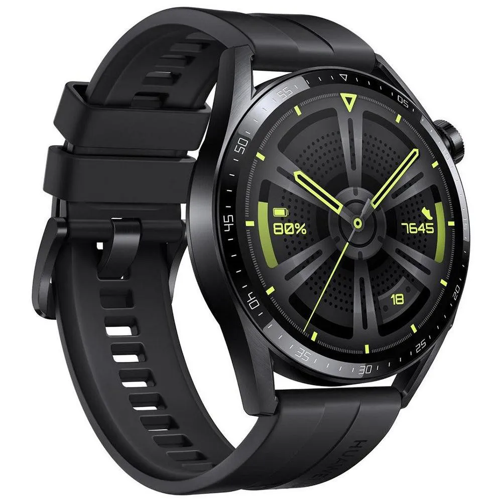 Huawei Watch GT 3 MIL-B19 (42mm - GPS) Black Stainless Steel Case With Black Fluoroelastomer Strap