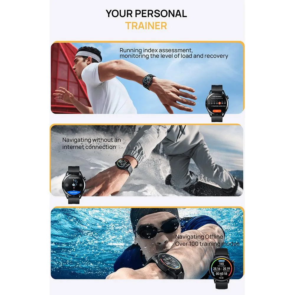 Huawei Watch GT 3 MIL-B19 (42mm - GPS) Black Stainless Steel Case With Black Fluoroelastomer Strap