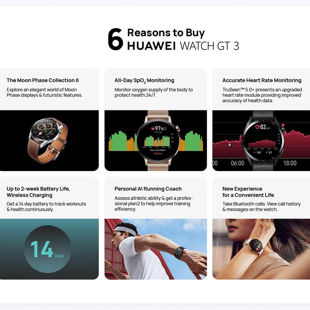 Huawei Watch GT 3 MIL-B19 (42mm - GPS) Black Stainless Steel Case With Black Fluoroelastomer Strap