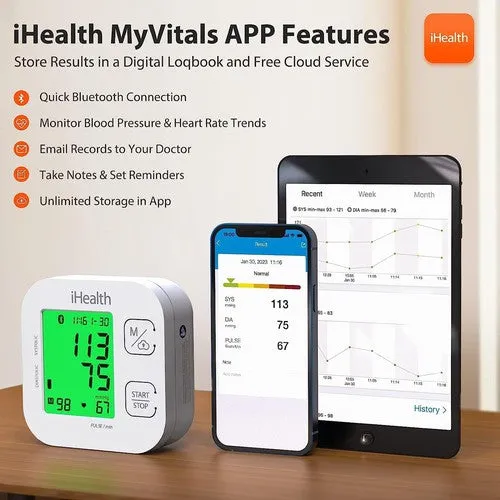 iHealth Track Smart Upper Arm Blood Pressure Monitor, Bluetooth