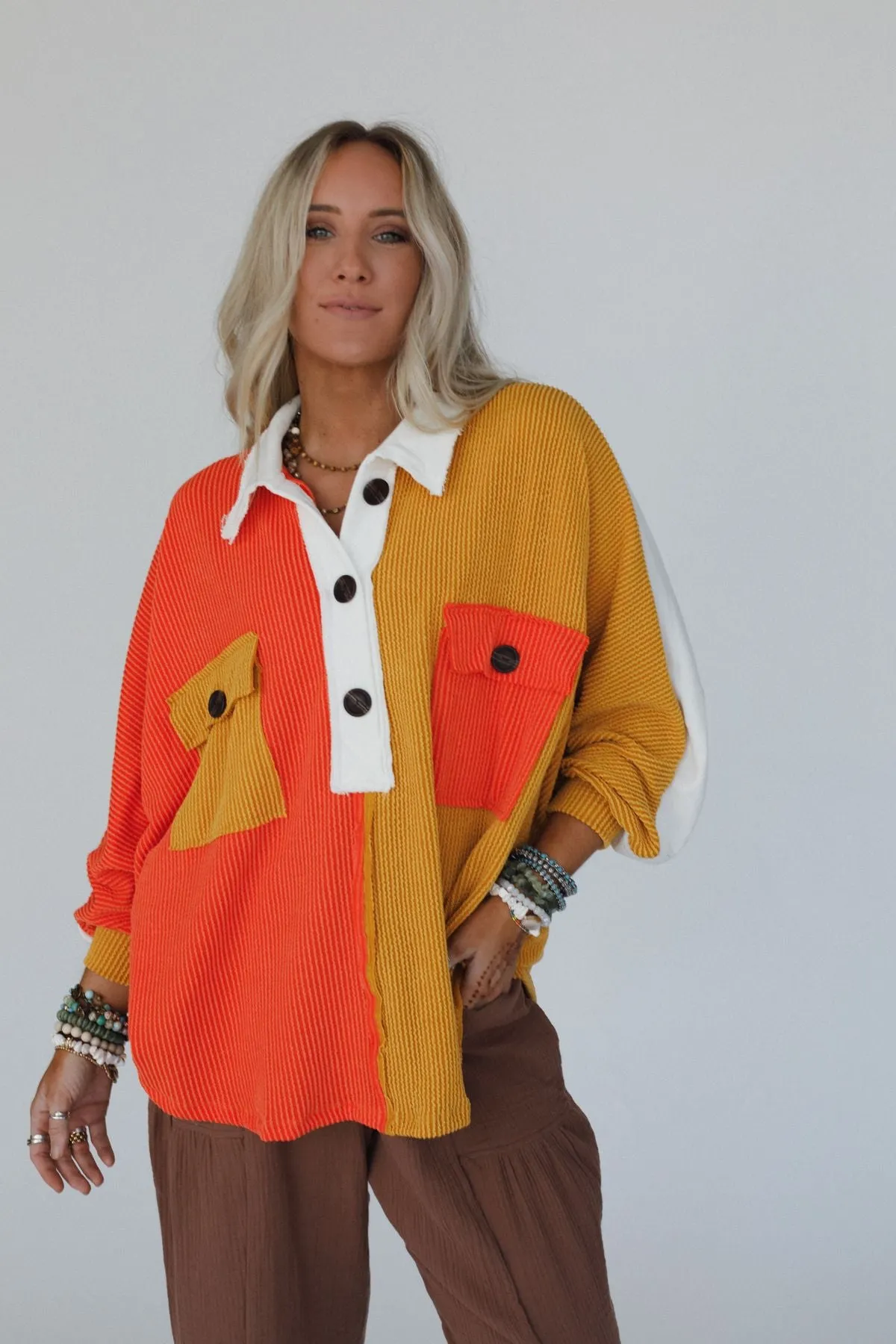 Jodi Color Block Ribbed Top - Mustard