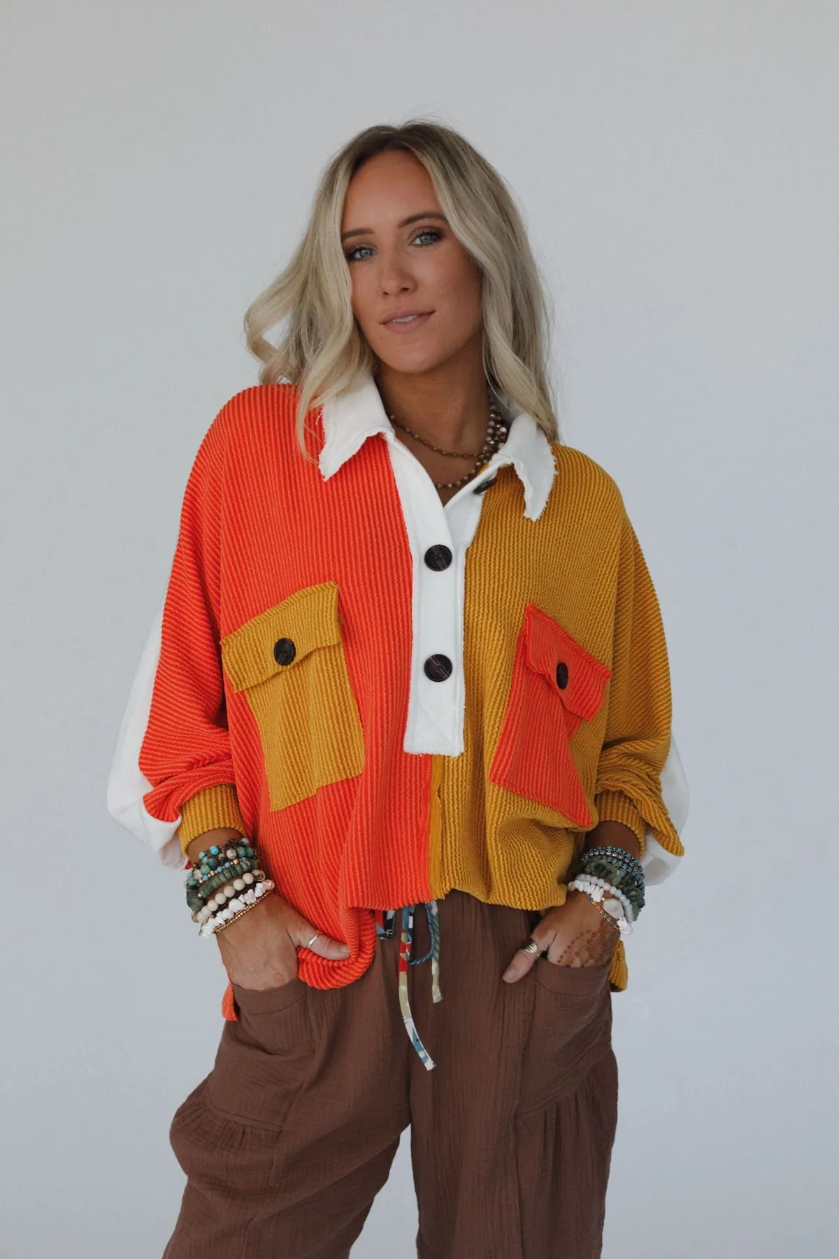 Jodi Color Block Ribbed Top - Mustard