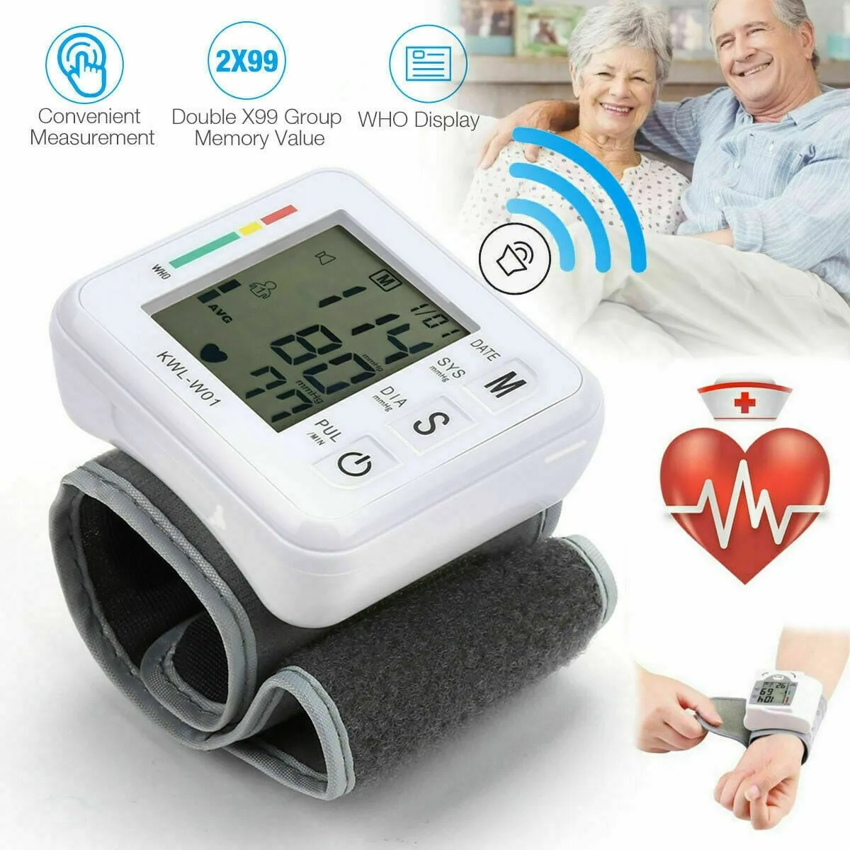 Juyee EY-A000385 Blood Pressure Wrist Monitor, Digital Tensiometro BP Machine, White