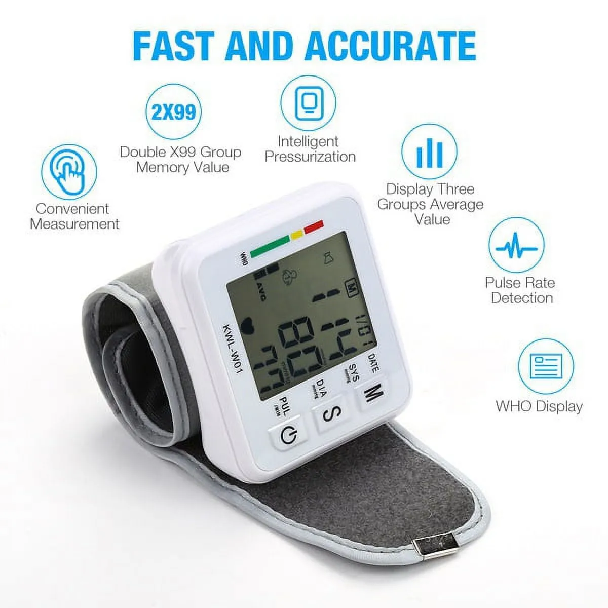 Juyee EY-A000385 Blood Pressure Wrist Monitor, Digital Tensiometro BP Machine, White