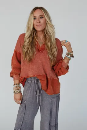 Later Days V Neck Top - Rust