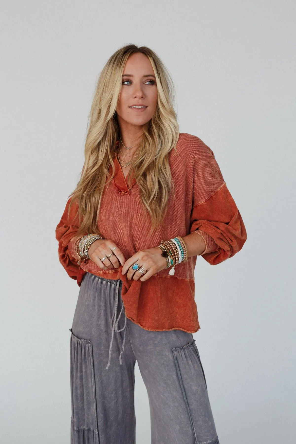 Later Days V Neck Top - Rust