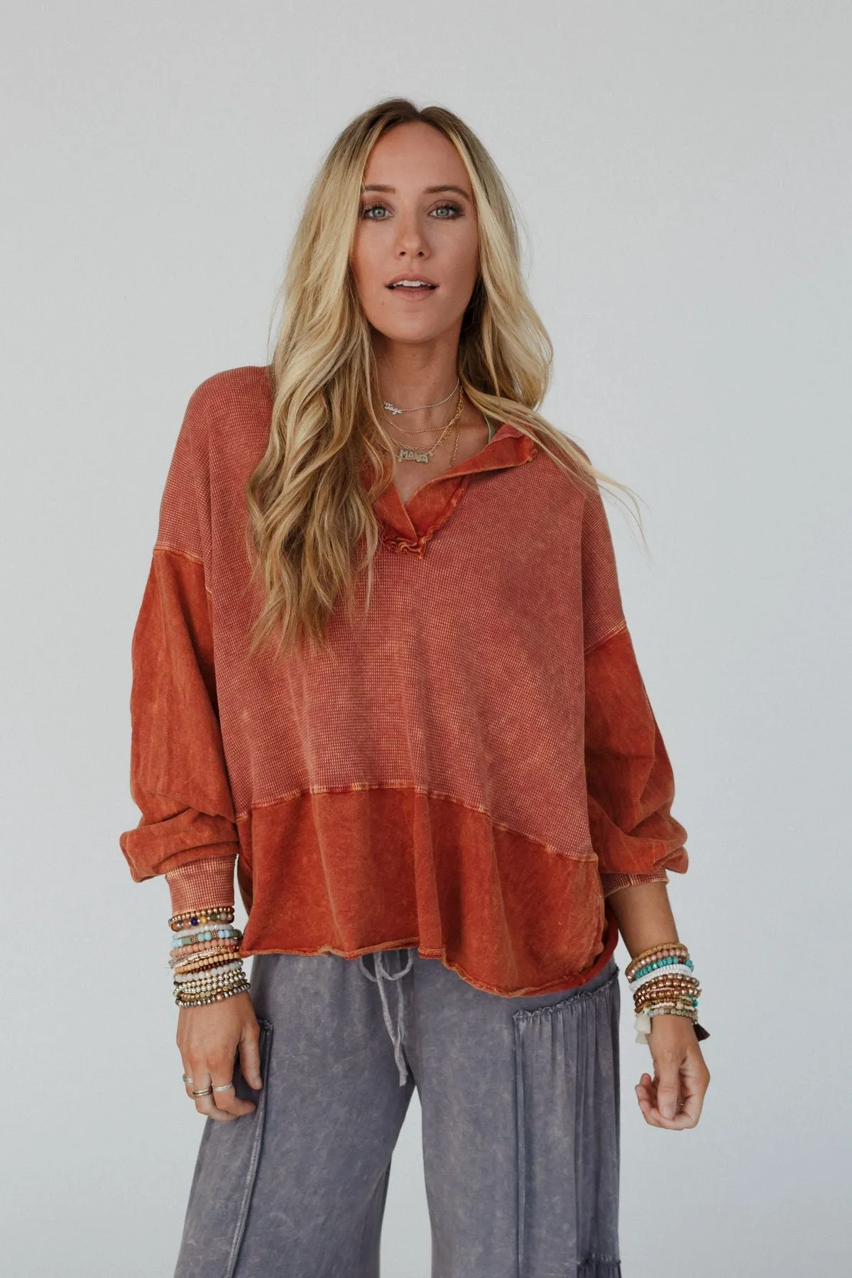 Later Days V Neck Top - Rust