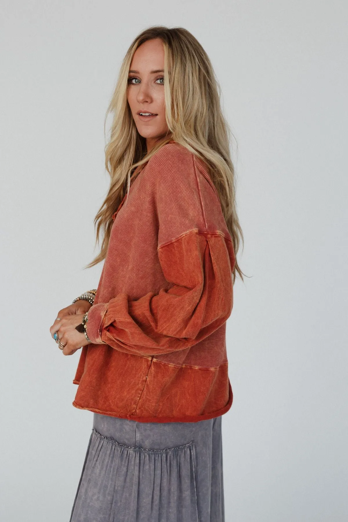 Later Days V Neck Top - Rust