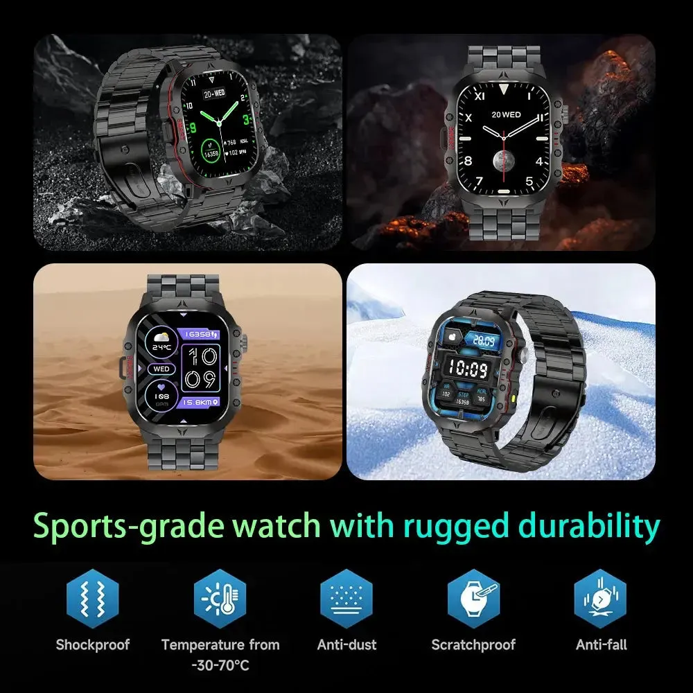 LAXASFIT 2024 Rugged Military Smart Watch Outdoor Sports Watch IP68 Waterproof 2.01" Voice Bluetooth Call Smart Watch Men Women