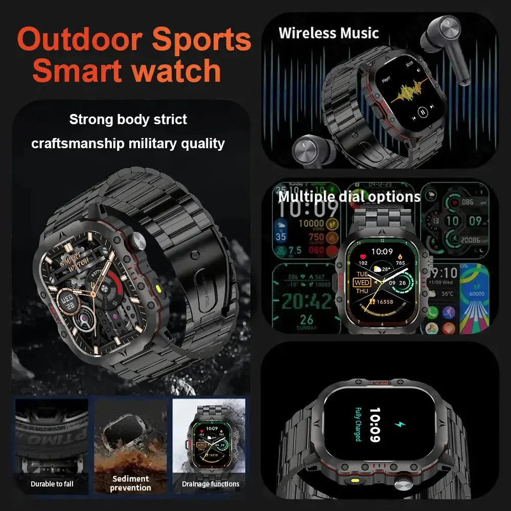 LAXASFIT 2024 Rugged Military Smart Watch Outdoor Sports Watch IP68 Waterproof 2.01" Voice Bluetooth Call Smart Watch Men Women