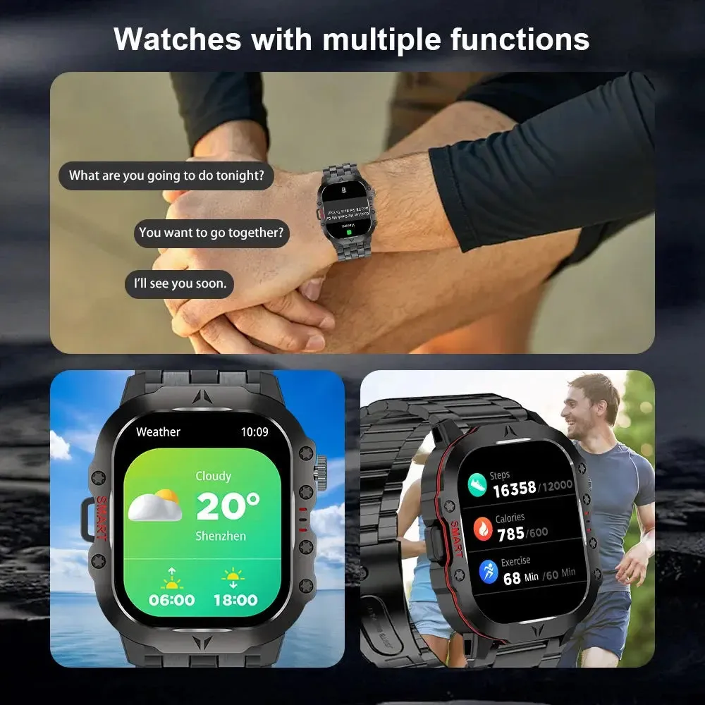 LAXASFIT 2024 Rugged Military Smart Watch Outdoor Sports Watch IP68 Waterproof 2.01" Voice Bluetooth Call Smart Watch Men Women