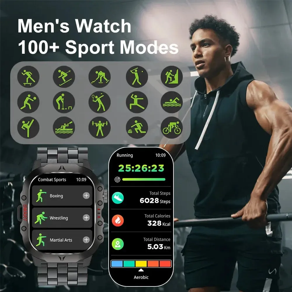 LAXASFIT 2024 Rugged Military Smart Watch Outdoor Sports Watch IP68 Waterproof 2.01" Voice Bluetooth Call Smart Watch Men Women