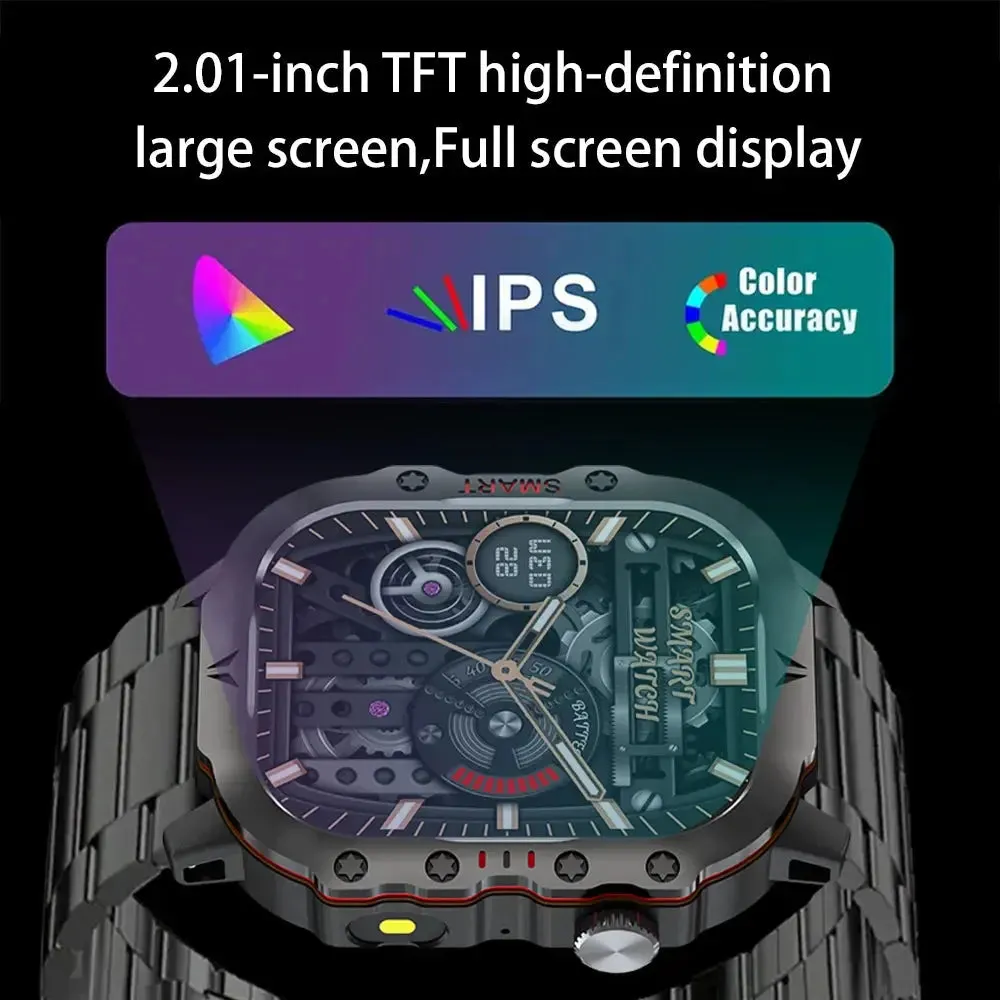 LAXASFIT 2024 Rugged Military Smart Watch Outdoor Sports Watch IP68 Waterproof 2.01" Voice Bluetooth Call Smart Watch Men Women