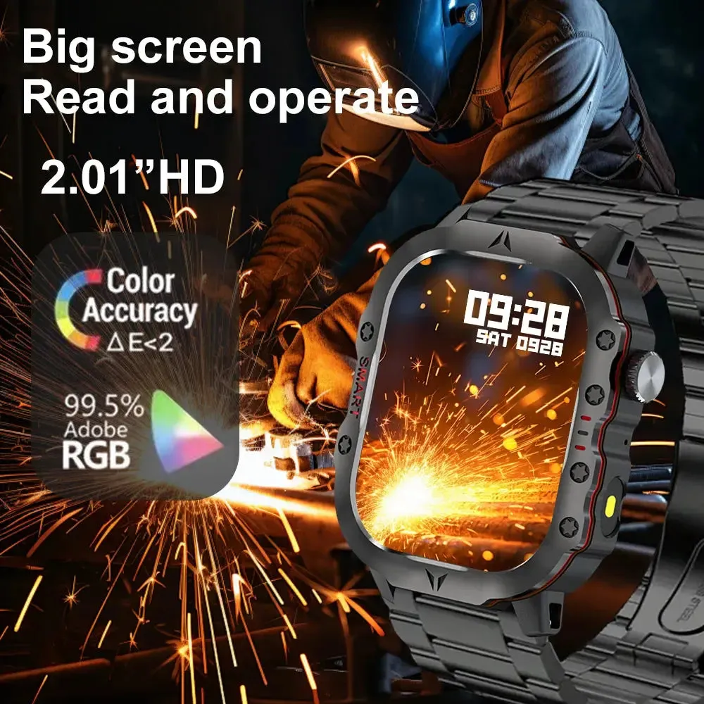 LAXASFIT 2024 Rugged Military Smart Watch Outdoor Sports Watch IP68 Waterproof 2.01" Voice Bluetooth Call Smart Watch Men Women