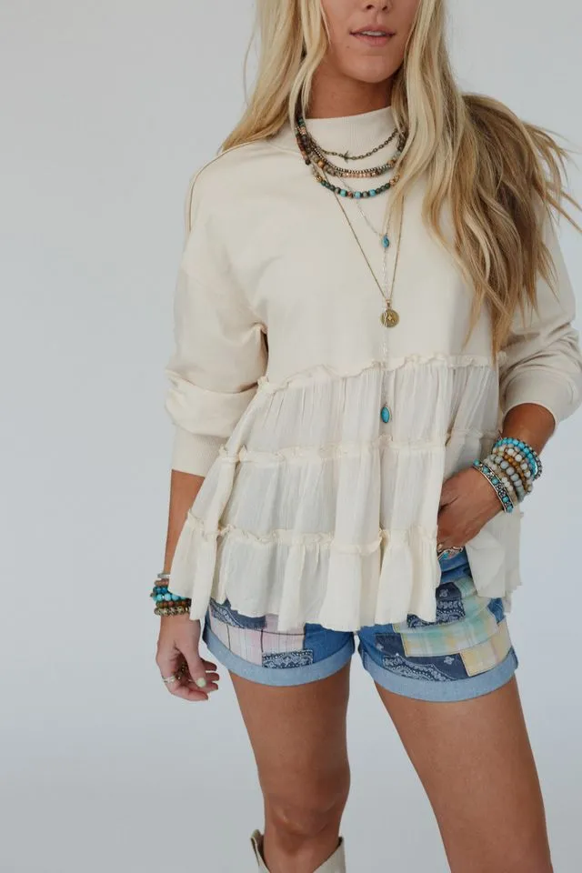 Madeira Tiered Babydoll Top - Beige