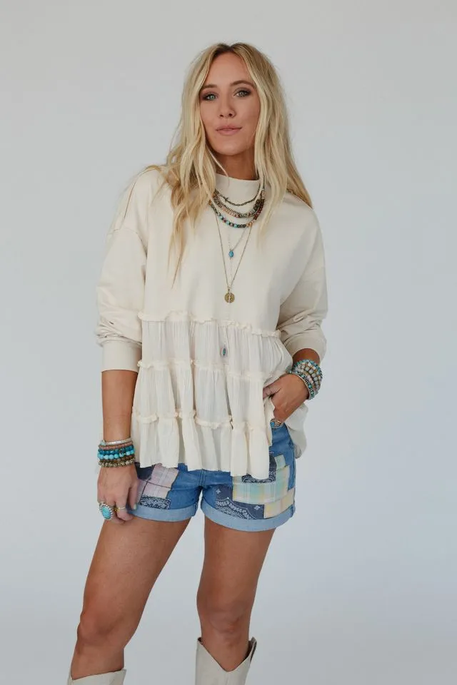 Madeira Tiered Babydoll Top - Beige