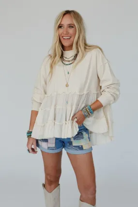 Madeira Tiered Babydoll Top - Beige