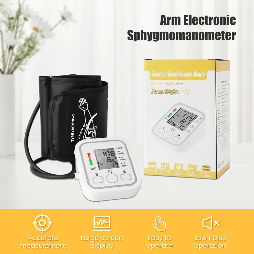 Medical Automatic Sphygmomanometer Digital Arm Wrist BP Blood Pressure Monitor Tensiometer Tonometer  Heart Rate Pulse Meter