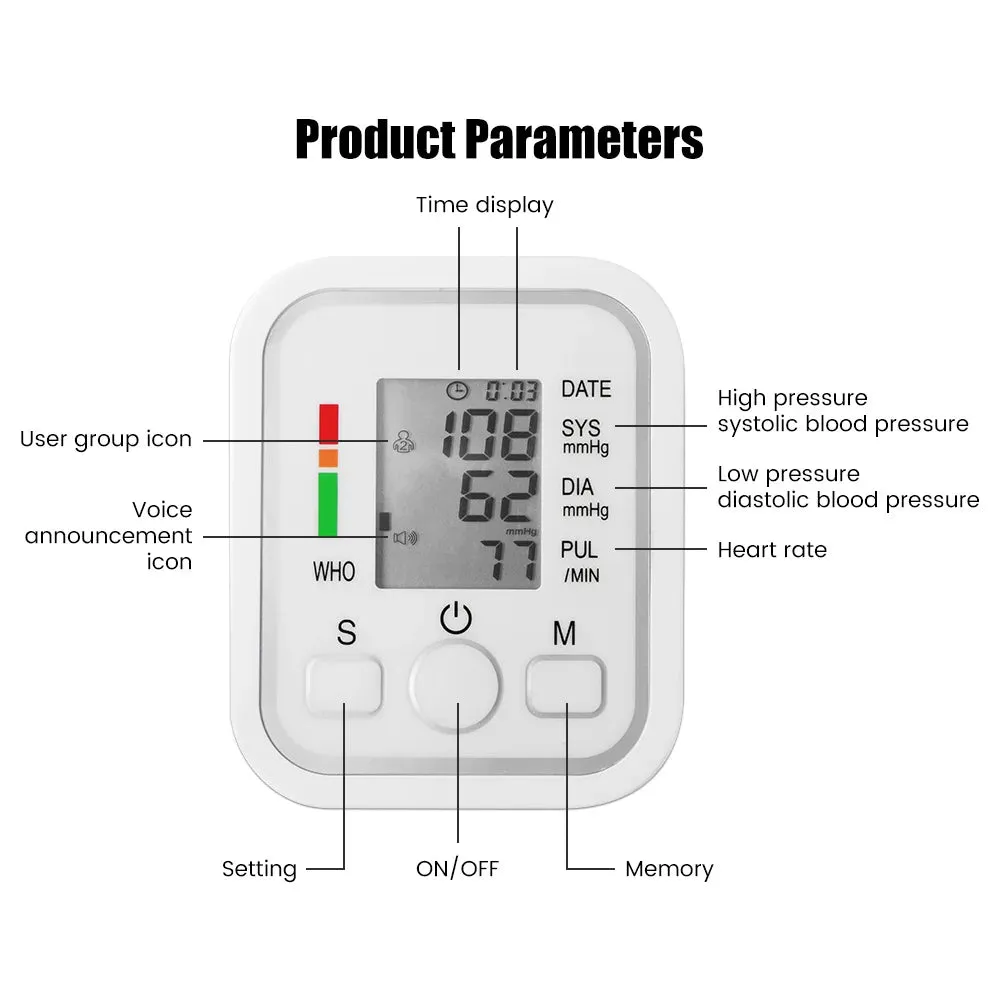 Medical Automatic Sphygmomanometer Digital Arm Wrist BP Blood Pressure Monitor Tensiometer Tonometer  Heart Rate Pulse Meter