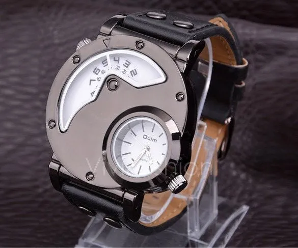 Men's Stainless Steel Leather Band Analog Quartz Clock Wrist Watch VVF