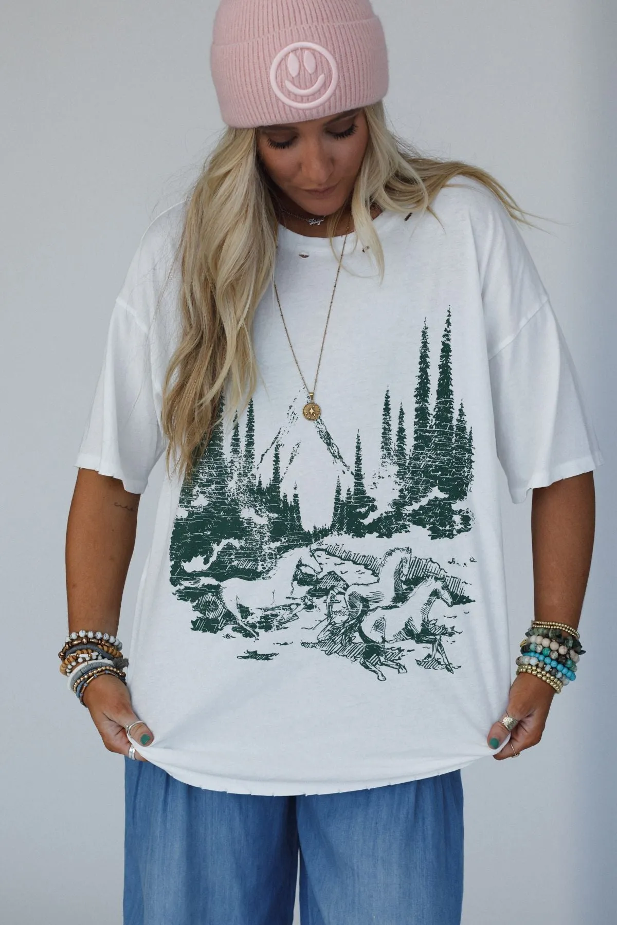 Mountains Are Calling Graphic Tee - Ivory