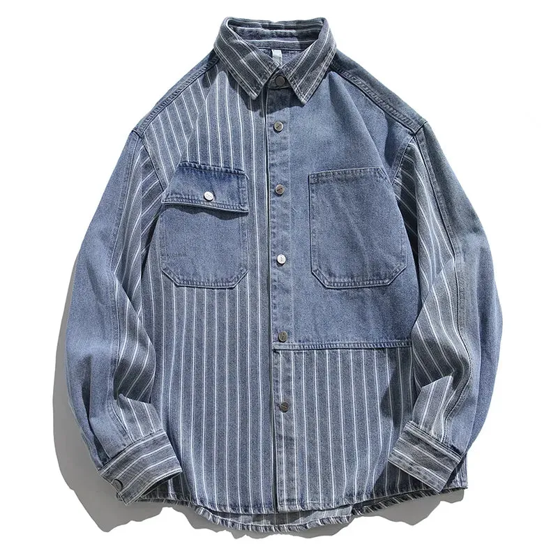 NEW Men's Patchwork Denim Shirt
