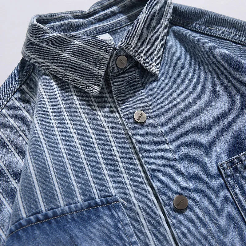NEW Men's Patchwork Denim Shirt
