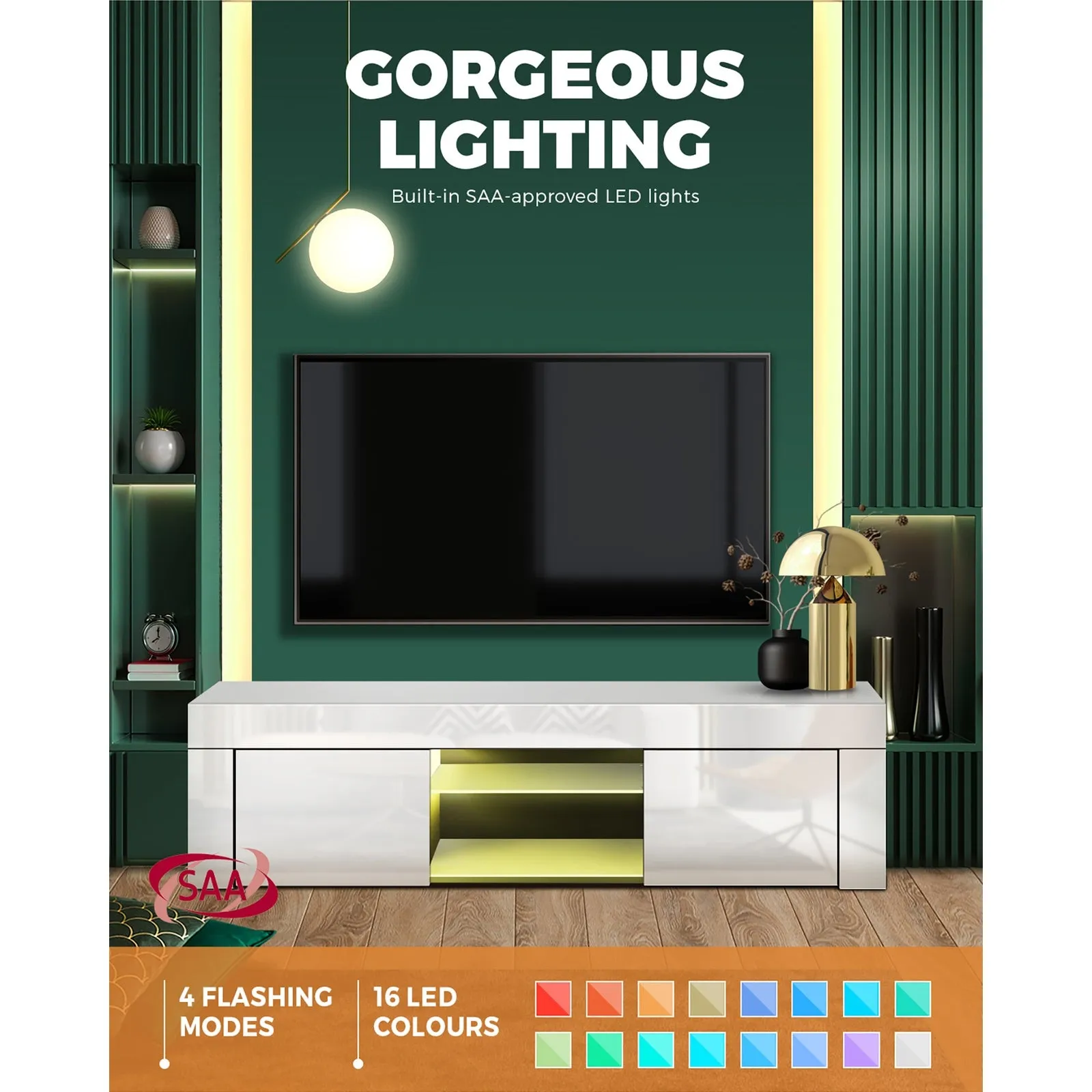 Oikiture TV Cabinet Entertainment Unit Stand RGB LED Gloss Furniture 130cm