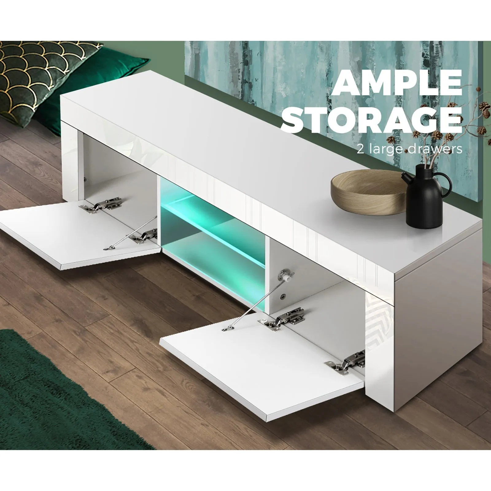 Oikiture TV Cabinet Entertainment Unit Stand RGB LED Gloss Furniture 130cm