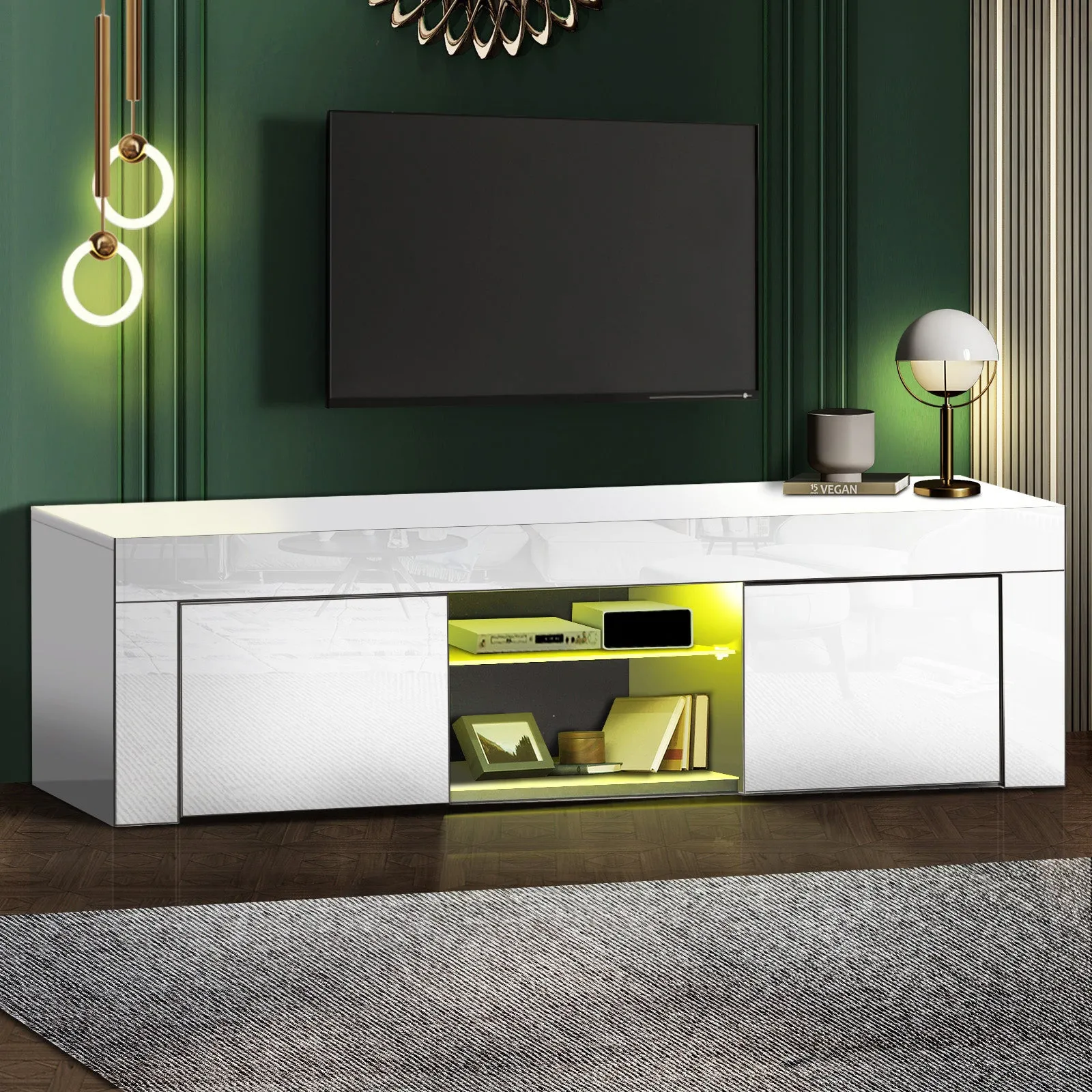 Oikiture TV Cabinet Entertainment Unit Stand RGB LED Gloss Furniture 130cm