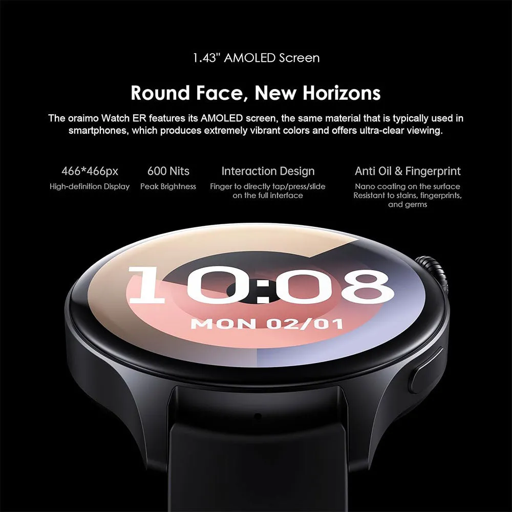 Oraimo Watch ER OSW-42 Smart Watch With Black Silicone Strap