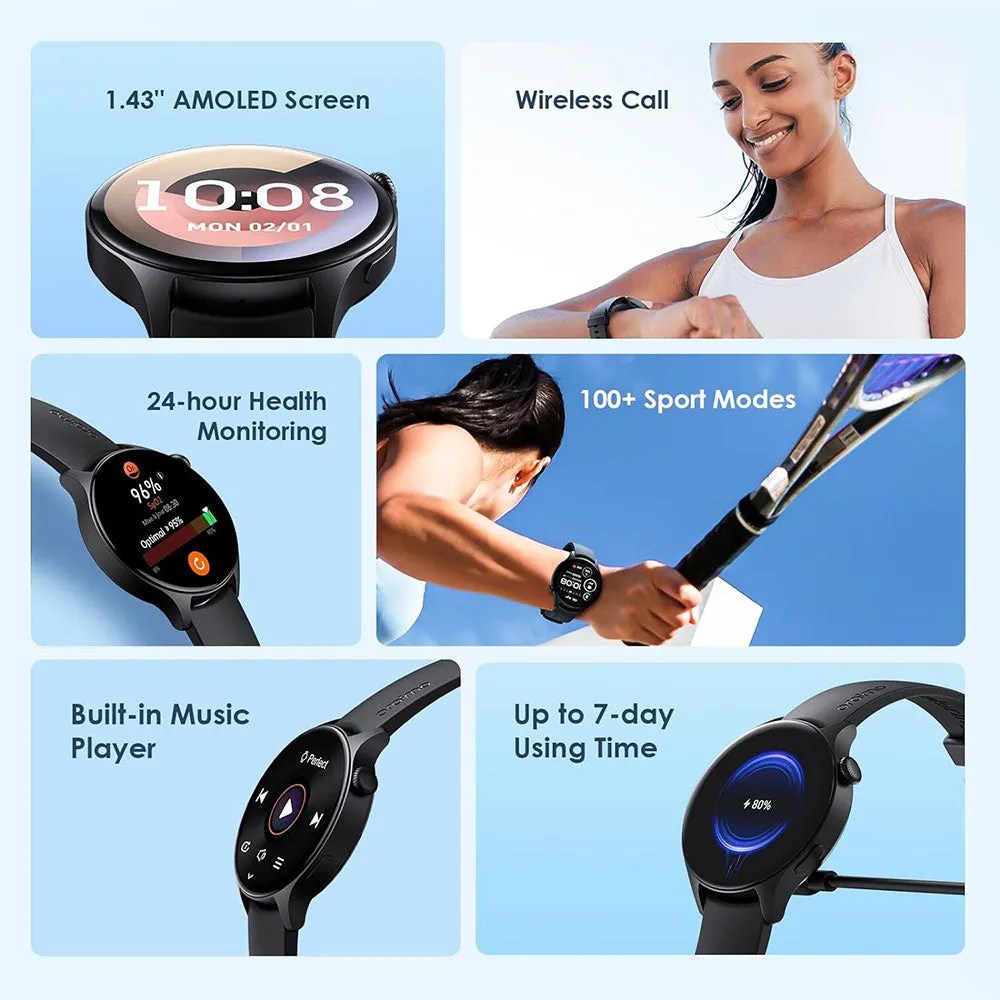 Oraimo Watch ER OSW-42 Smart Watch With Black Silicone Strap