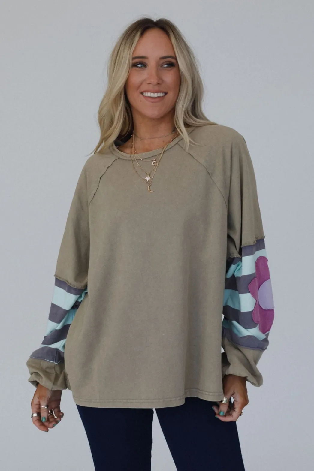 Petal Patch Pullover Top - Mushroom