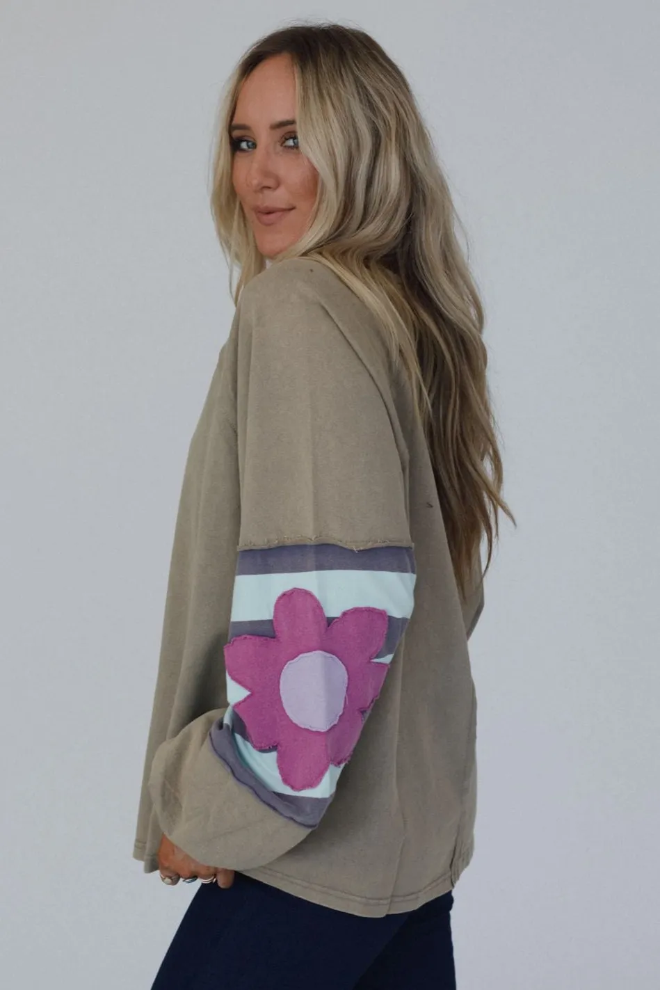 Petal Patch Pullover Top - Mushroom