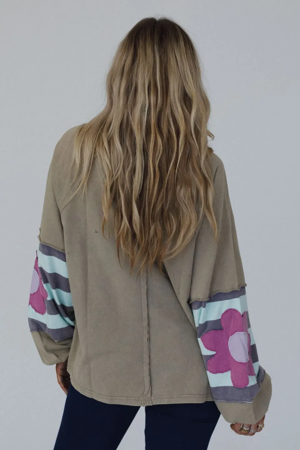 Petal Patch Pullover Top - Mushroom