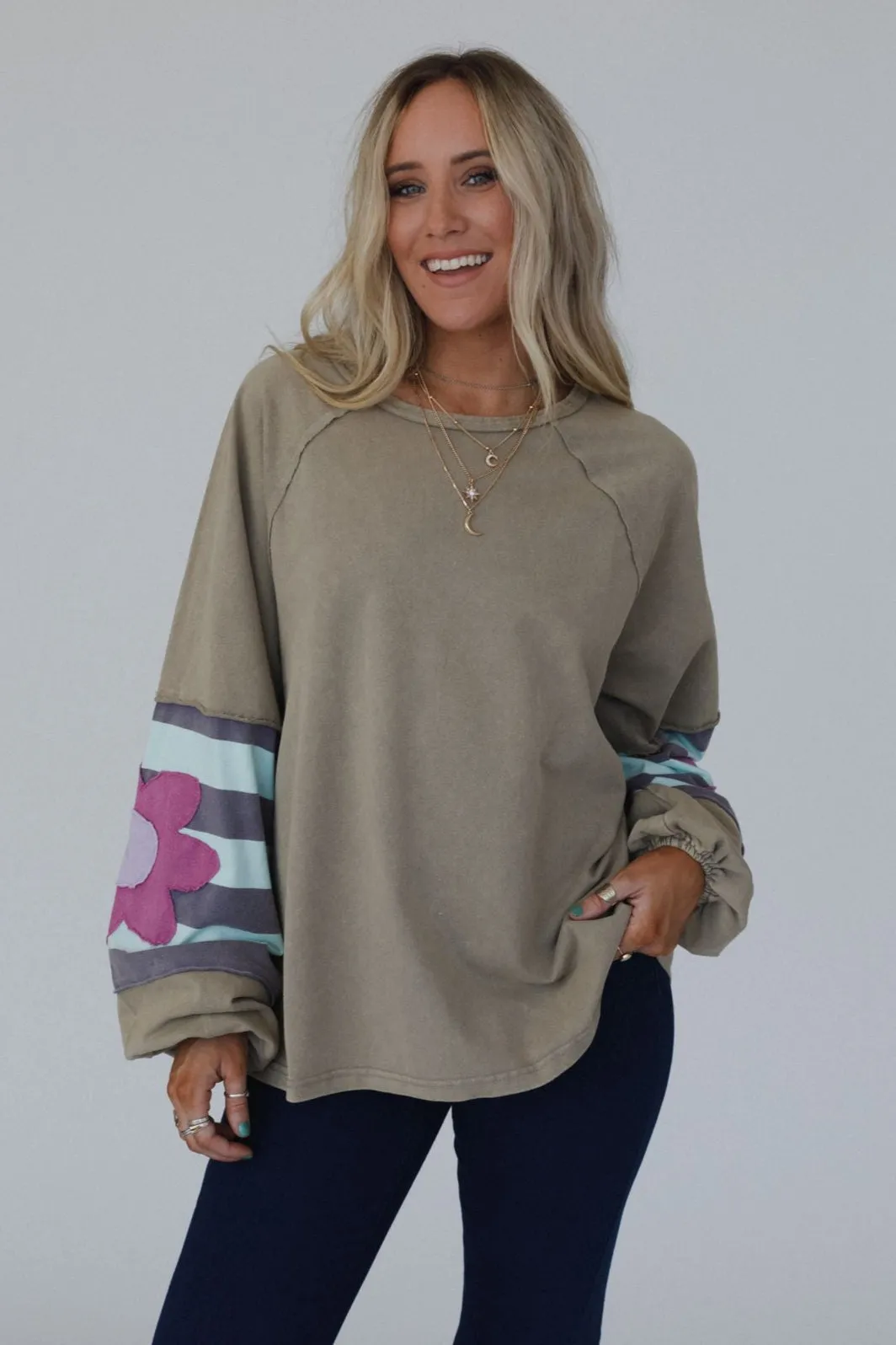 Petal Patch Pullover Top - Mushroom