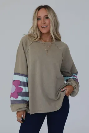 Petal Patch Pullover Top - Mushroom