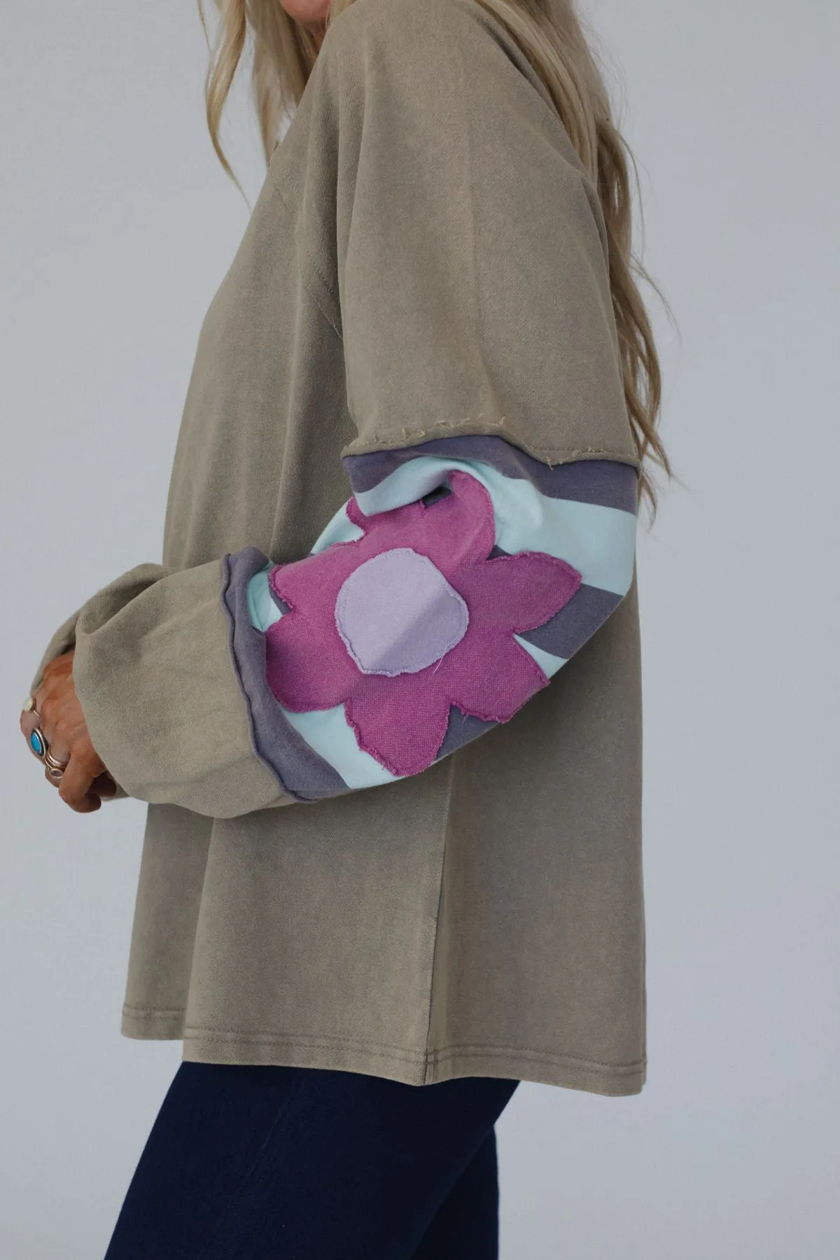 Petal Patch Pullover Top - Mushroom