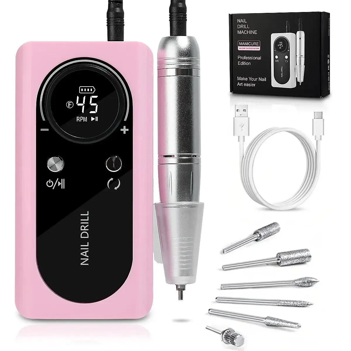 Portable Gel Nail Drill Kit: High-Speed Rechargeable Electric Sander