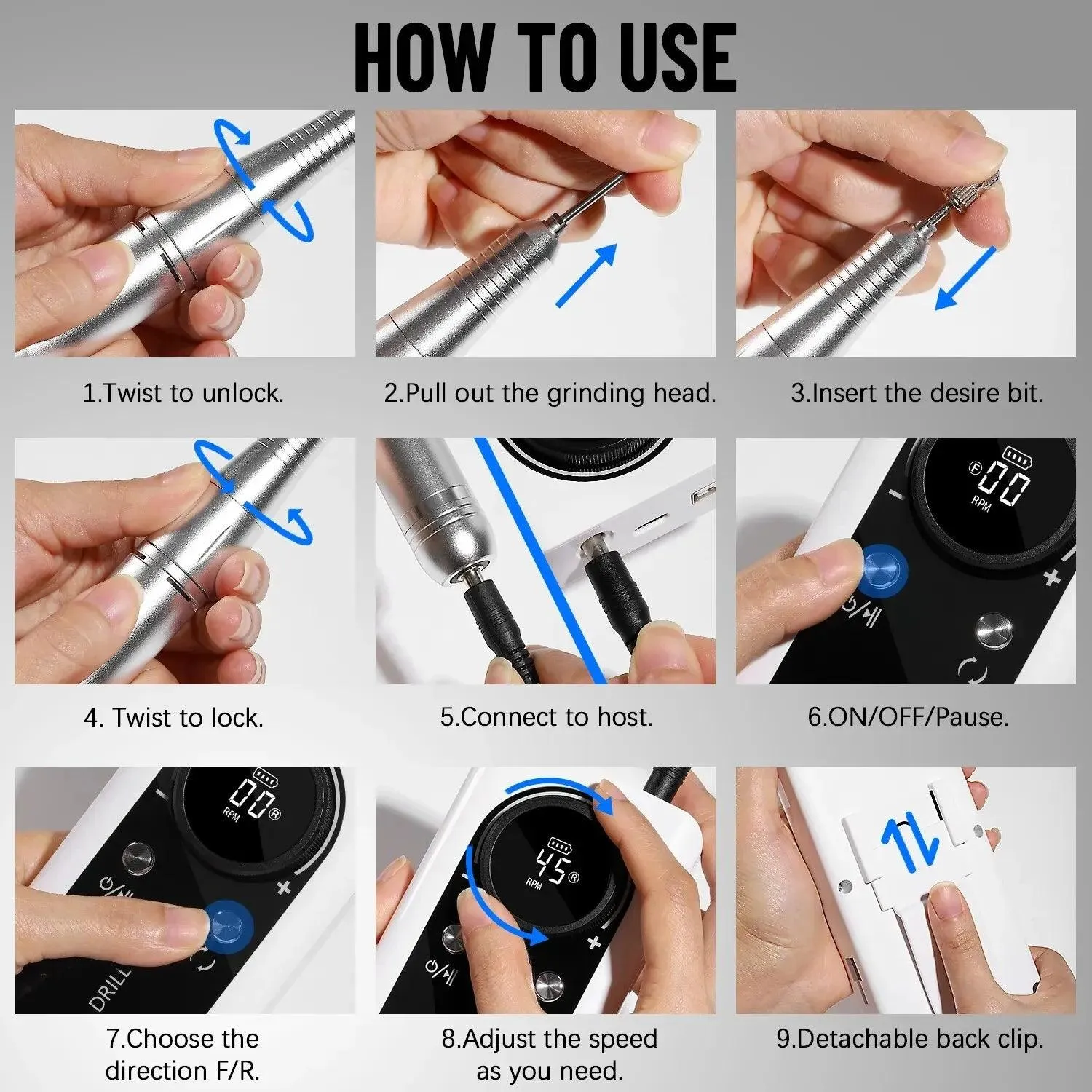 Portable Gel Nail Drill Kit: High-Speed Rechargeable Electric Sander