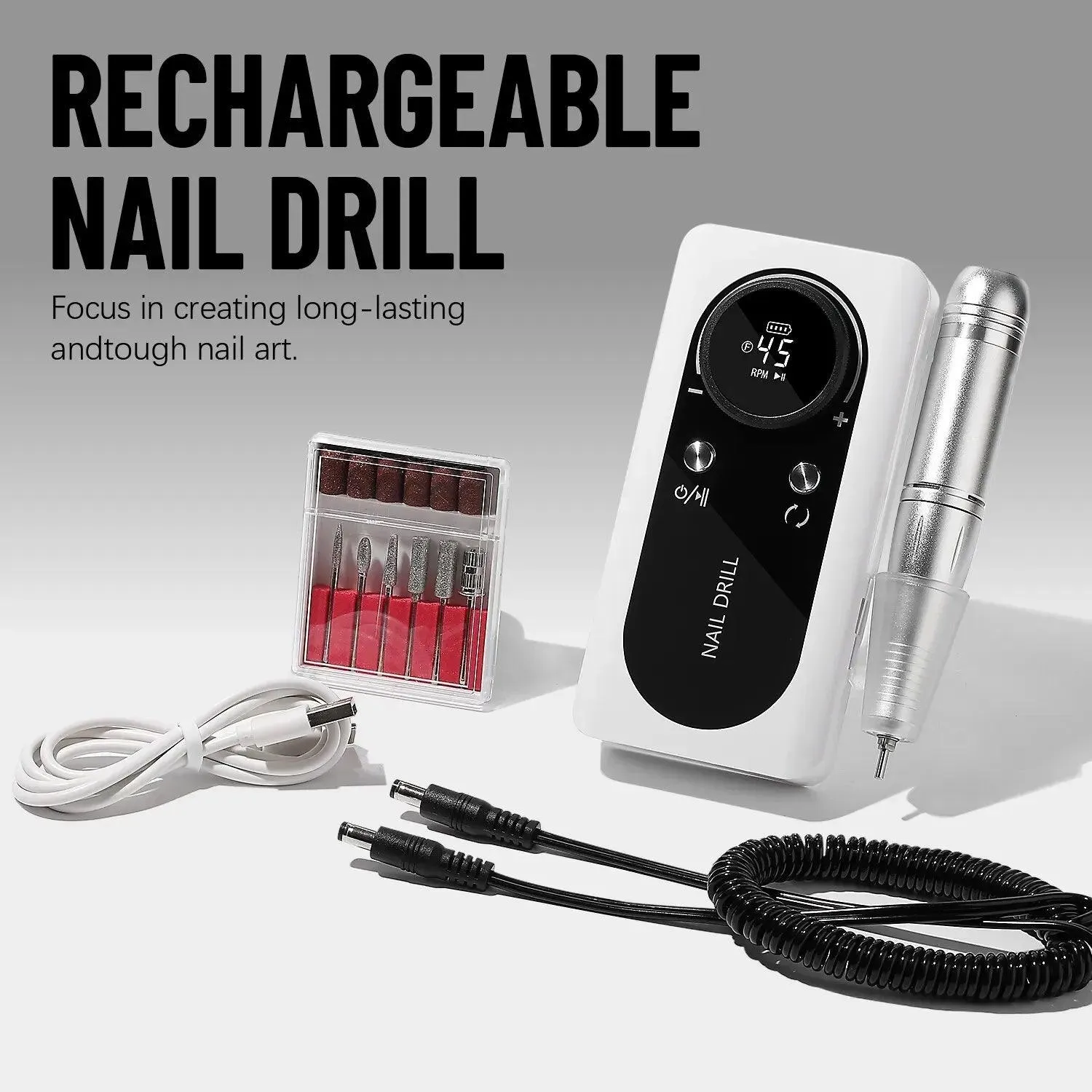 Portable Gel Nail Drill Kit: High-Speed Rechargeable Electric Sander